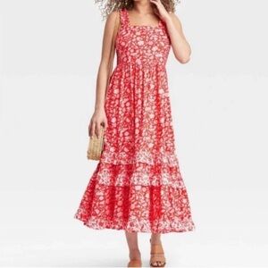 Universal Threads Maxidress  Red/White Medium floral Tiered Maxidress